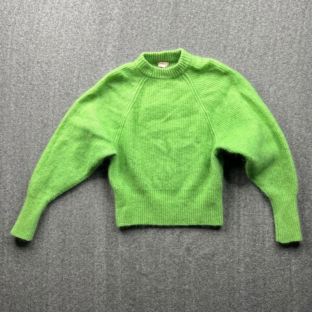 H&M Sweater Womens 4 Lime Green Mohair Wool Blend Ribbed Knit Balloon Sleeve